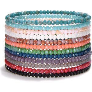 Crystal Bracelet Set of 12 Glass Beaded Stretch Jewelry for Women Teens